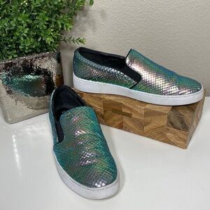 Michael Kors Slip On Sneakers Metallic Scale Print Chunky Sole Shoes Size 11‎
